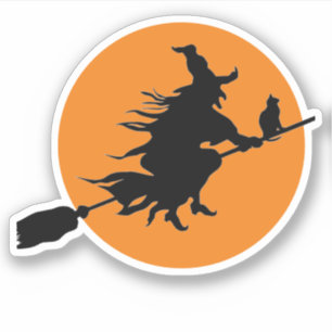 Witch på Broom med Cat silhouette och Måne Klistermärken