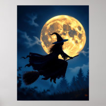 Witch på Broom med Full Moon Halloween