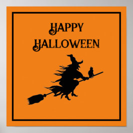 Witch på Broom med Kat Poster