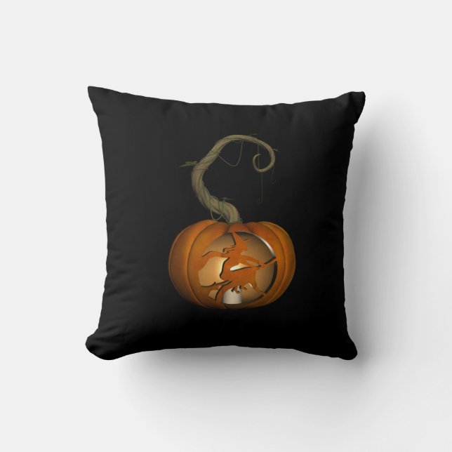 Witch på Broomstick Carved Pumpkin Dekorativ kudde (Framsida)