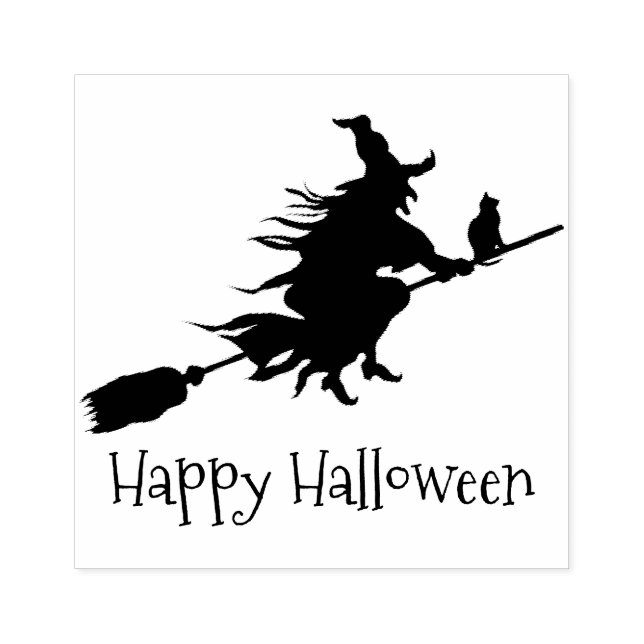 Witch på Broomstick Halloween Design Design Wooden Stämpel (Tryck)