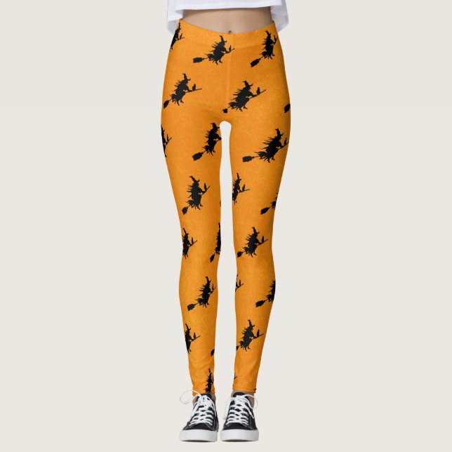 Witch på Broomstick Halloween Leggings (Framsida)