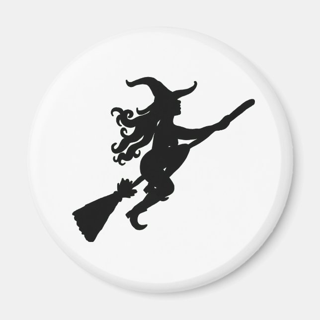 Witch på en Broom Silhouette Magnet (Framsidan)
