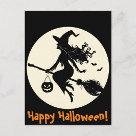 Witch på en Broomstick Halloween Vykort