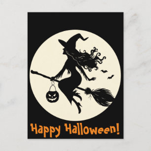 Witch på en Broomstick Halloween Vykort