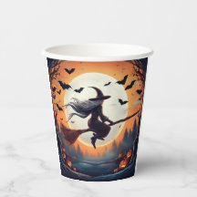 Witch på en Broomstick i Moonlight med Fladdermus