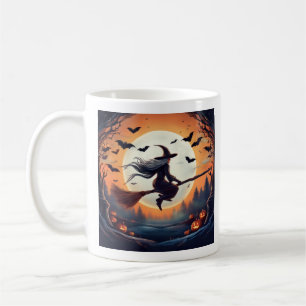 Witch på en Broomstick i Moonlight med Fladdermus Kaffemugg