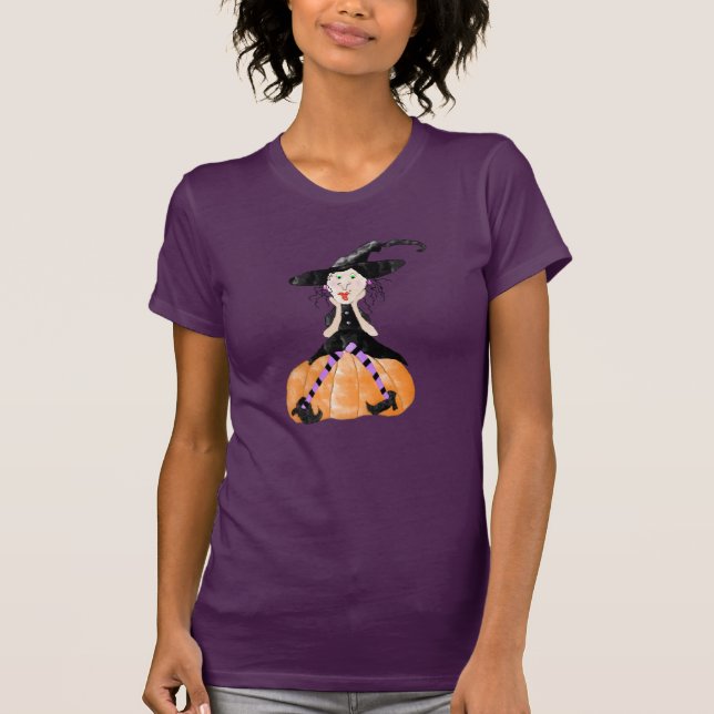 Witch på en pumpkin Halloween Shirt T (Framsida)