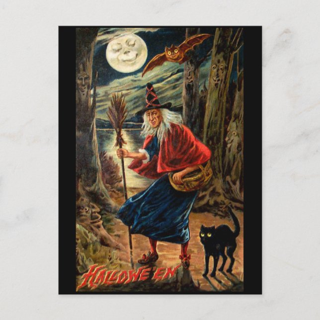 Witch på Halloween Natt Vykort (Framsida)