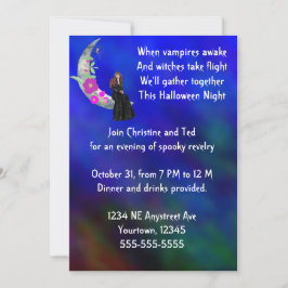Witch på Måne med Flower & Spider Halloween fest Inbjudningar