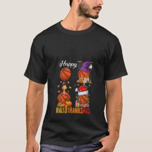 Witch Pilgrim Santa Basketball Bollar Lycklig Hall T Shirt