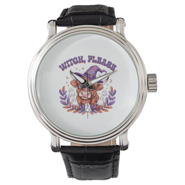 Witch Please Highland Cow Halloween Armbandsur (Framsida)