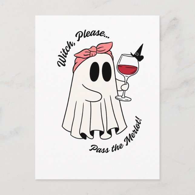 Witch Please Pass the Merlot Funny Halloween Wine Inbjudan Vykort (Framsida)