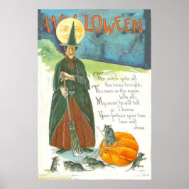 Witch Pumpkin Broom Man In The Moon Mouse Poster