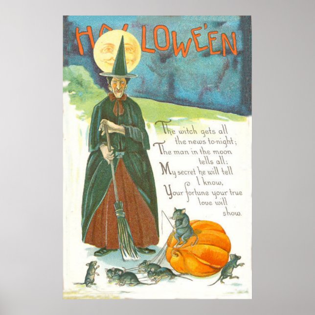 Witch Pumpkin Broom Man In The Moon Mouse Poster (Framsidan)