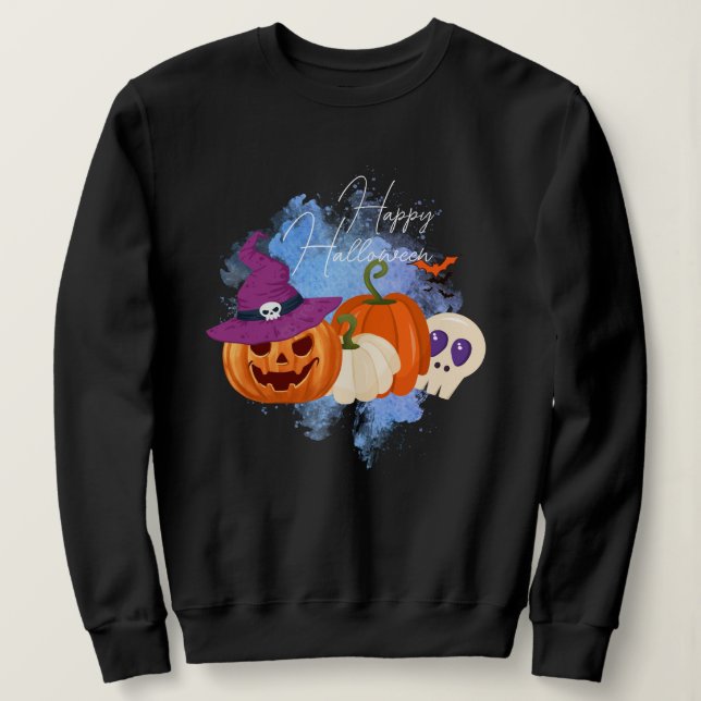 Witch Pumpkin & Döskallars Hoodie, Spooky Hallowee T Shirt (Design framsida)