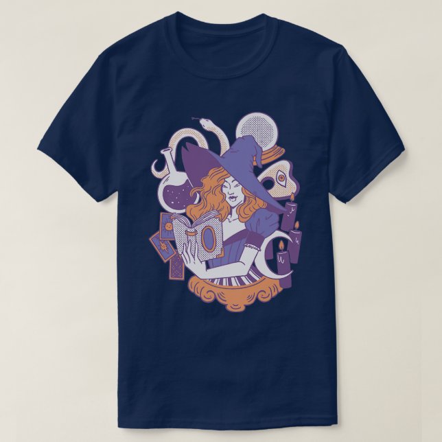 Witch Reading Bok Fantasy Witches Magic T Shirt (Design framsida)