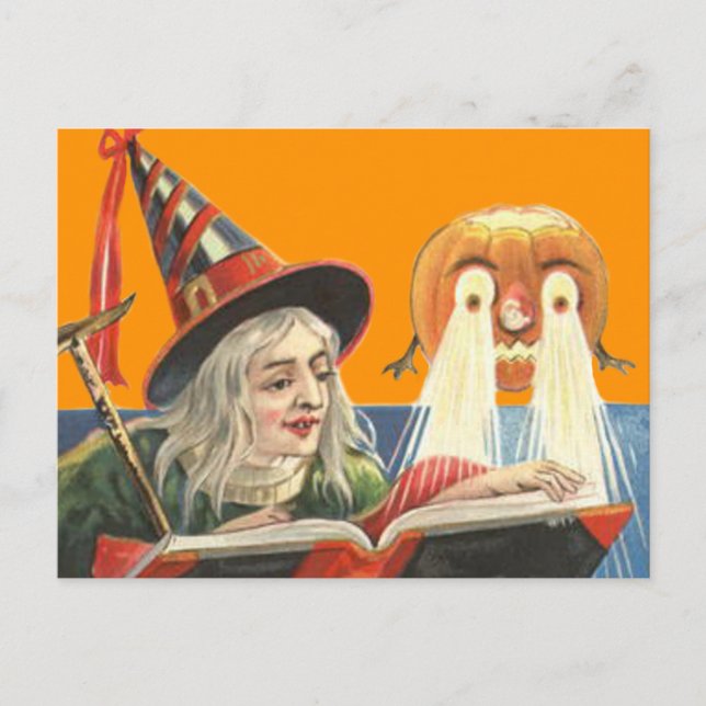 Witch Reading Jack o lantern Pumpkin Vykort (Framsida)