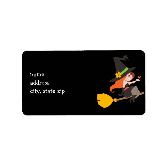 Witch Riding a Broomstick Adressetikett (Framsidan)