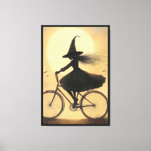 Witch Riding Bicycle Canvastryck (Framsida)