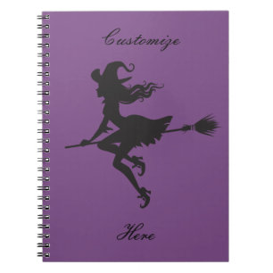 Witch Riding Broom Halloween Thunder_Cove Anteckningsbok