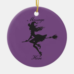 Witch Riding Broom Halloween Thunder_Cove Julgransprydnad Keramik