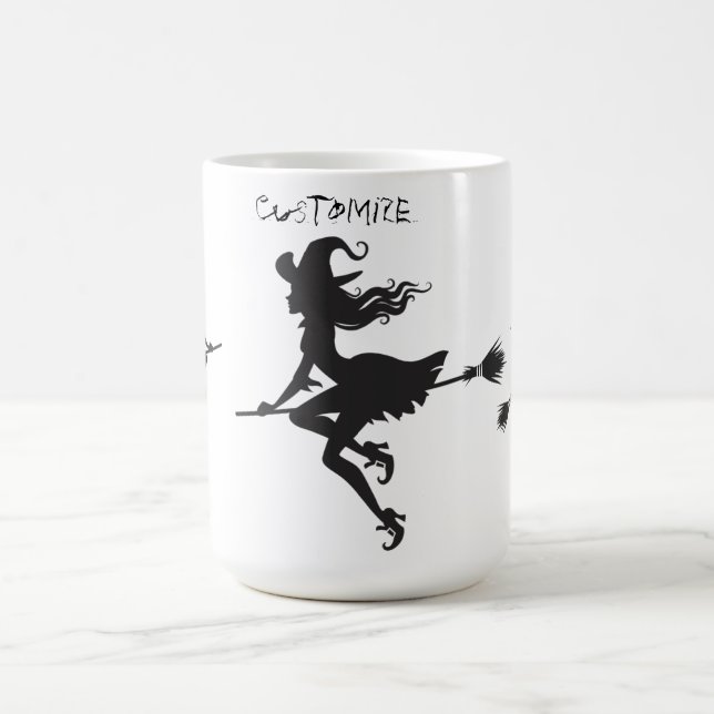 Witch Riding Broom Halloween Thunder_Cove Kaffemugg (Center)