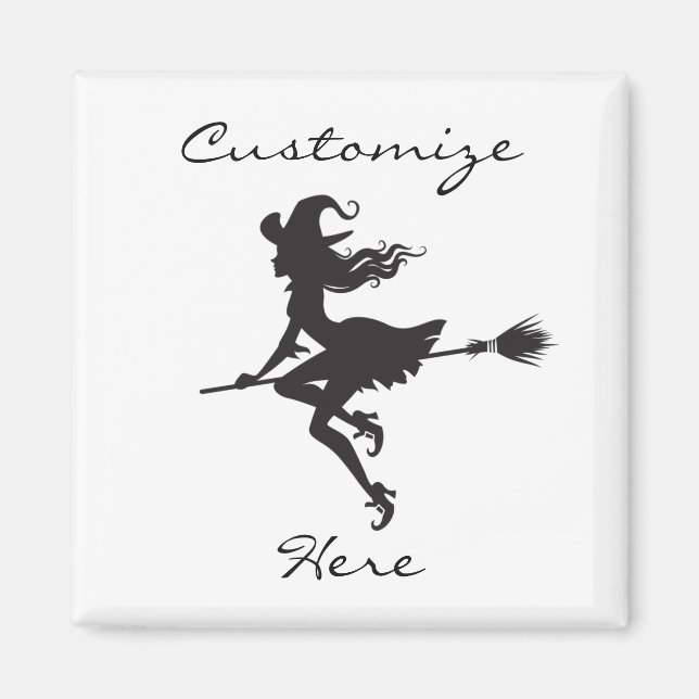 Witch Riding Broom Halloween Thunder_Cove Magnet (Framsidan)