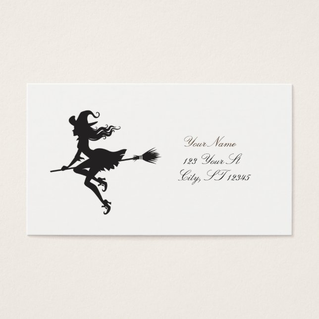 Witch Riding Broom Halloween Thunder_Cove Visitkort (Framsidan)