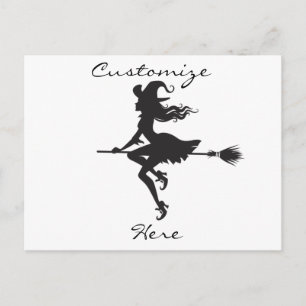 Witch Riding Broom Halloween Thunder_Cove Vykort