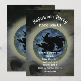 Witch Riding Broomstick Halloween Inbjudningar