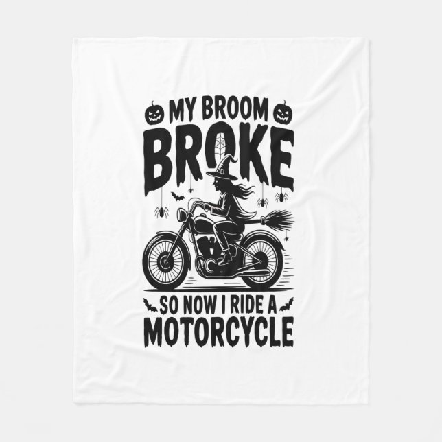 Witch Riding Motorcycle Halloween Fleecefilt (Framsidan)
