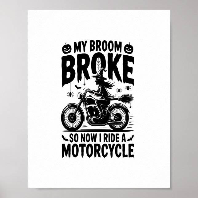 Witch Riding Motorcycle Halloween Poster (Framsidan)
