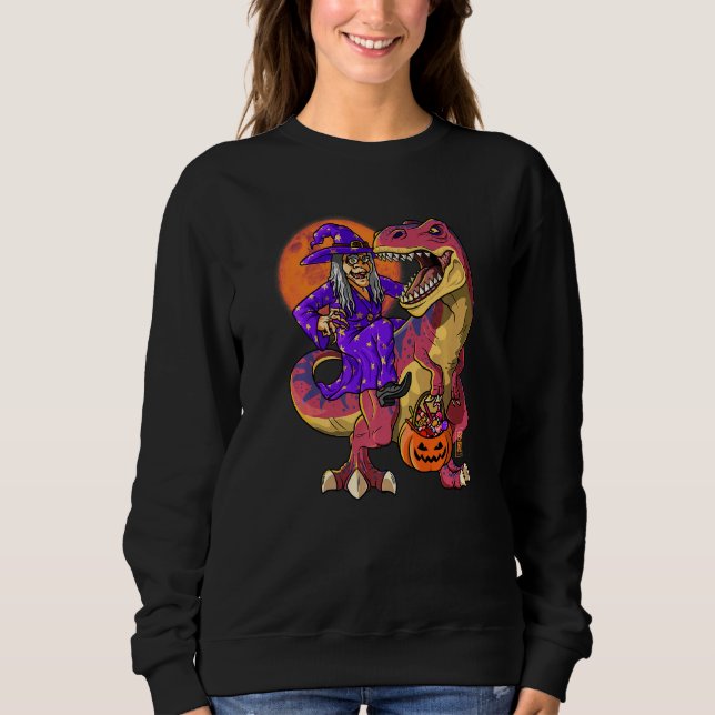 Witch Riding T Rex Halloween Kids Dinosaur Witch B T Shirt (Framsida)