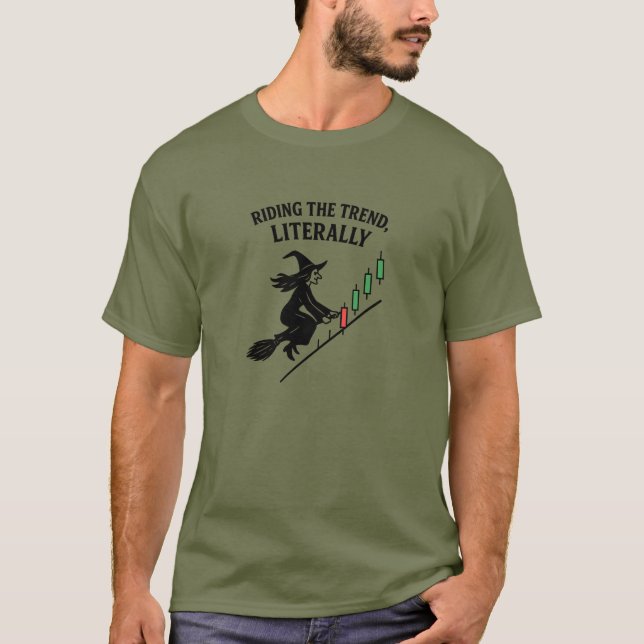Witch Riding the Trend Candlestick Trader T Shirt (Framsida)
