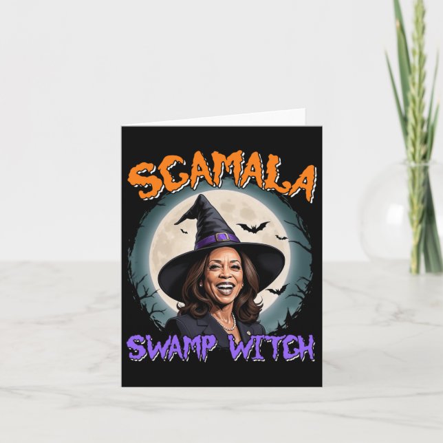 Witch Scamala Harris Anti Kamala Halloween Black P Kort (Framsida)
