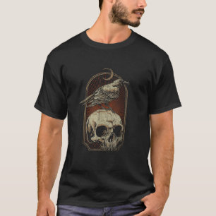 Witch Scary Kråka Ghoulish Skull Måne Raven T Shir T Shirt