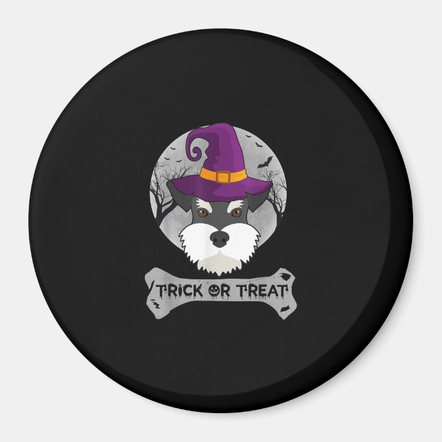 Witch Schnauzer Bus eller godis Rolig hund Hallowe Magnet (Framsidan)