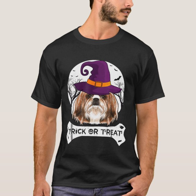 Witch Shih Tzu Bus eller godis Hund Halloween Cost T Shirt (Framsida)