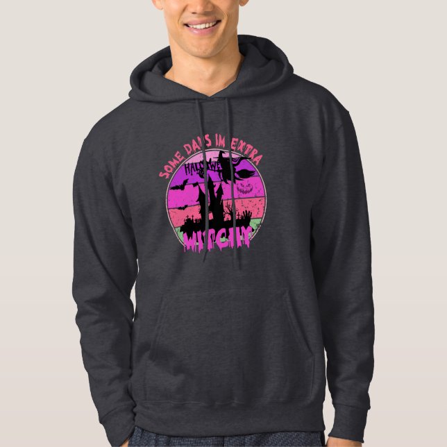 Witch Silhouette Castle - Retro Sunset Halloween Hoodie (Framsida)