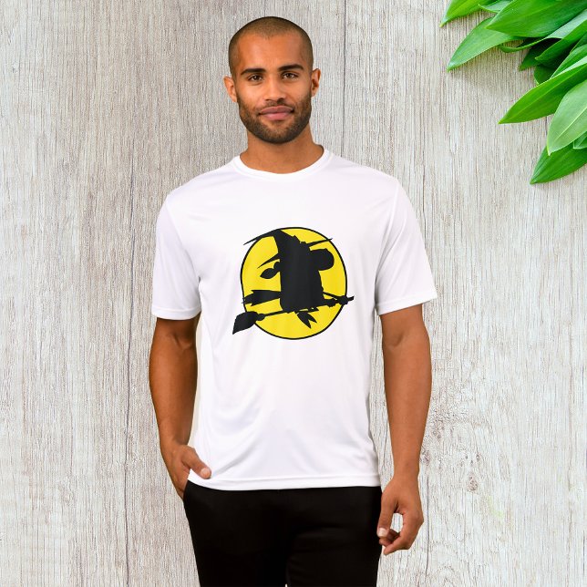 Witch Silhouette Flying on Broom Against Full Moon T Shirt (Skapare uppladdad)
