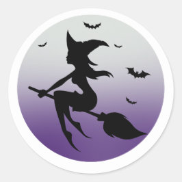 Witch silhouette i lila måne runt klistermärke
