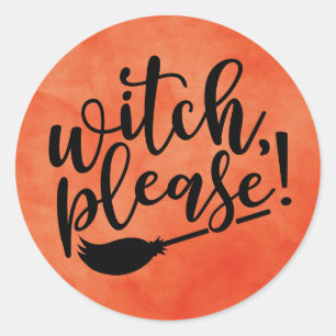 Witch, snälla, Funny Halloween Runt Klistermärke