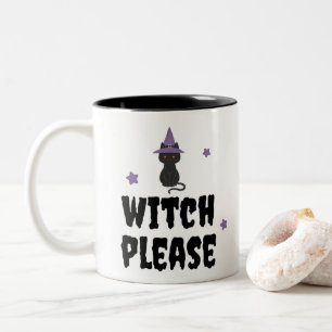 Witch, snälla med Cute Little Black Cat Halloween Två-Tonad Mugg