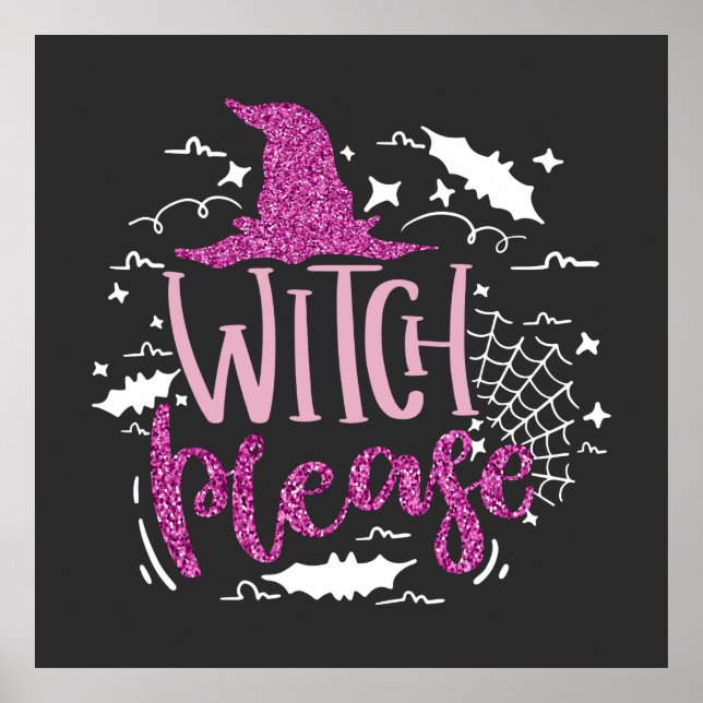 Witch, snälla Rosa Glitter Girly Halloween Poster (Framsidan)