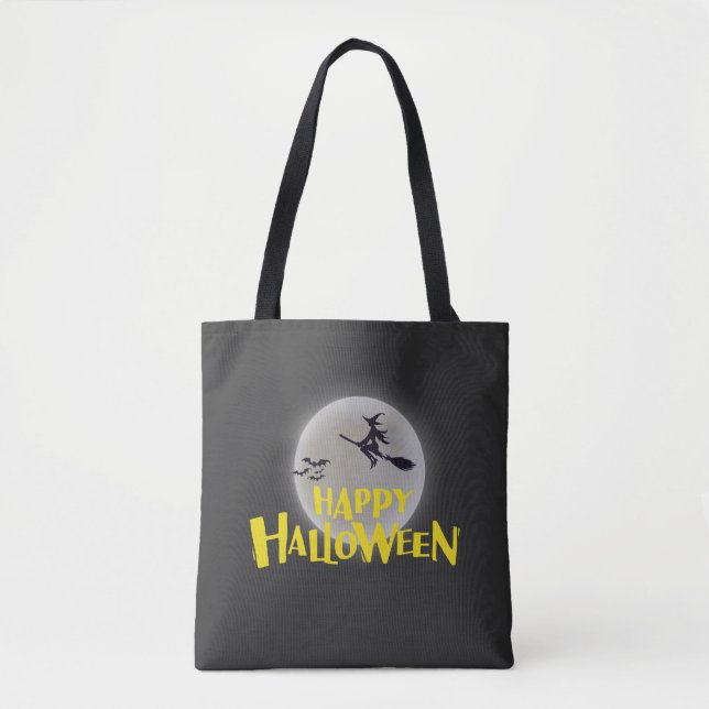 Witch som flyger över Måne Happy halloween Tygkasse (Framsida)