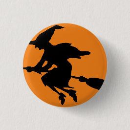Witch som flyger på Broom Silhouette Knapp