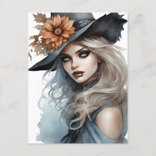 Witch Söt Girl Brown Flower Magic Vykort