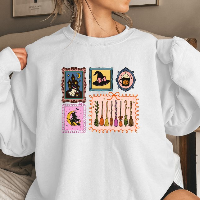 Witch Stamps Women’s Halloween Sweatshirt | Cozy  T Shirt (Halloween sweatshirt trendy stamps)