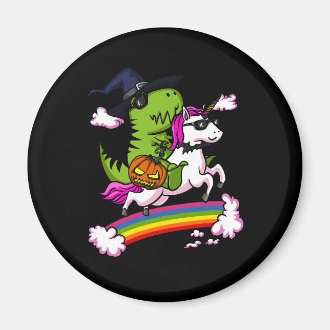Witch T-Rex Dinosaur Riding Unicorn Halloween Magnet (Framsidan)